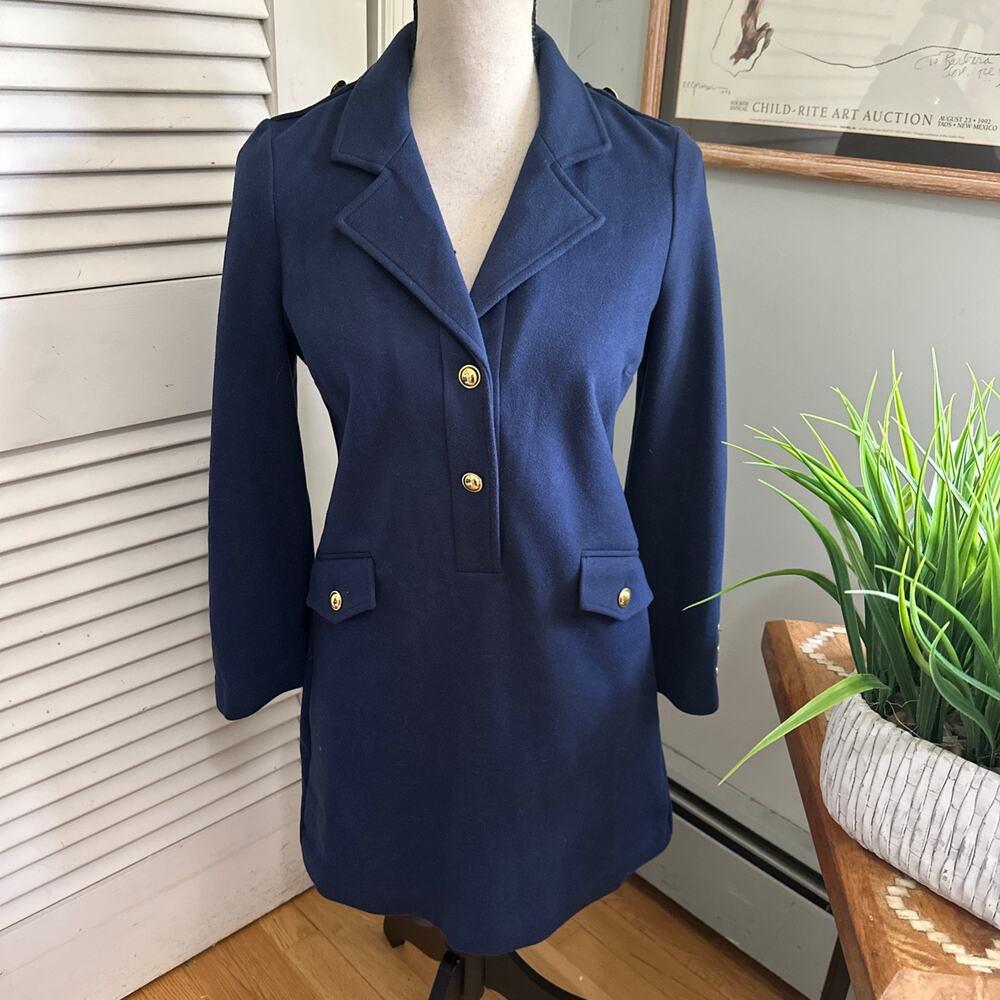 Tuckernuck Dress Womens XS Minight Navy Beckham Blazer Gold Button Quiet Luxury